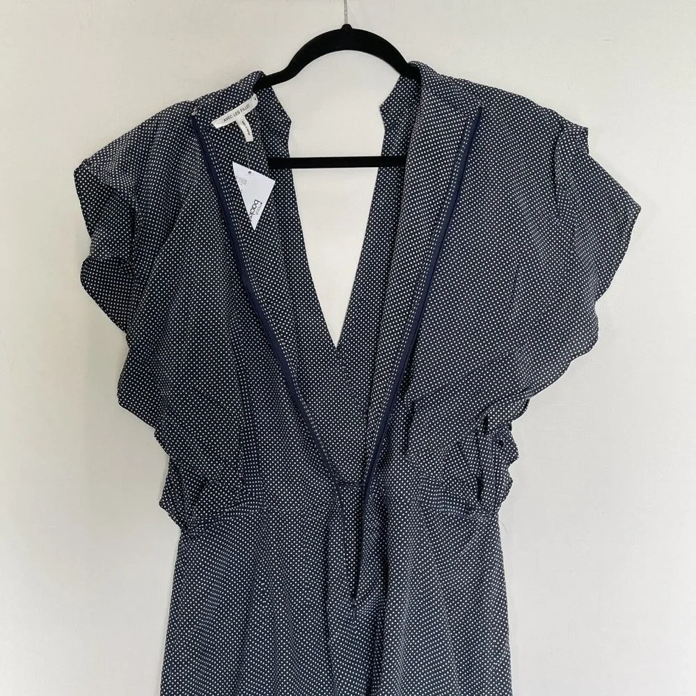 Anthropologie Avec les Filles Dress Women Medium Blue Polka Dot Ruffle Pockets - Picture 12 of 12